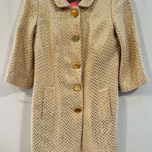 Milly Tweed Metallic Button Up Coat